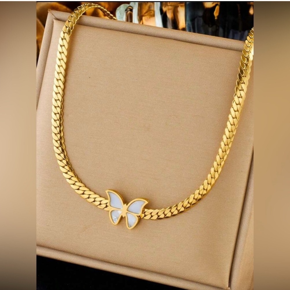 Gold Plated Stainless Steel Butterfly Necklace